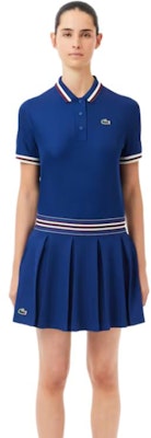 (Women) LACOSTE Pleated Striped A-Line Mid-Rise Casual Skirt Cyan Blue. JF0990-F9F Shop (Women) LACOSTE Pleated Striped A-Line Mid-Rise Casual Skirt Cyan Blue. JF0990-F9F