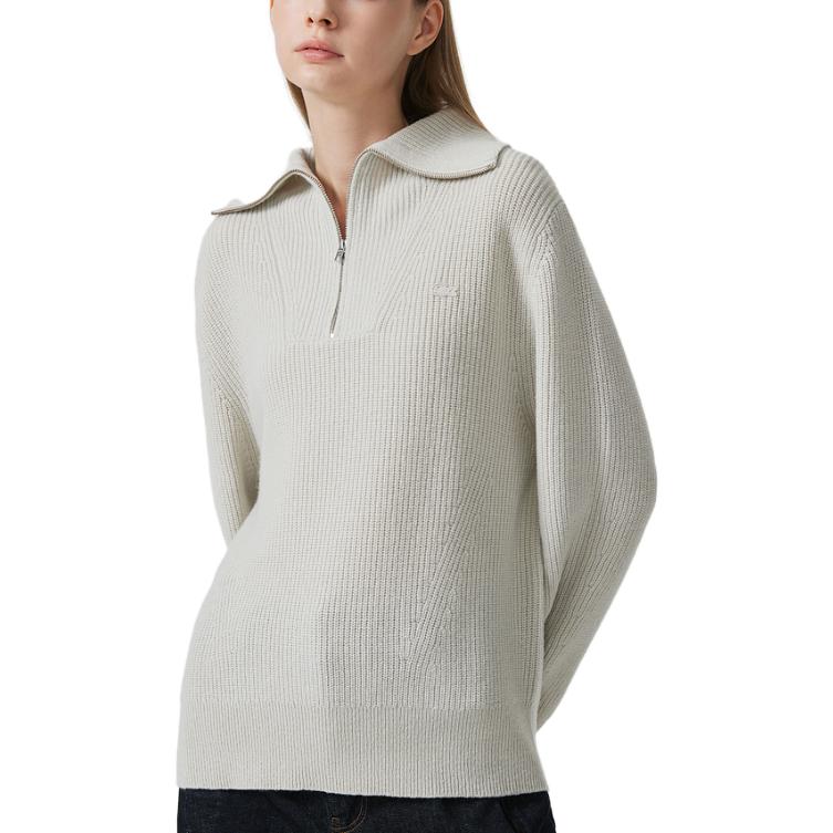 Lookbook (W) LACOSTE Sweater Lengan Panjang Wol Murni Light Khaki. AF9332-BUQ