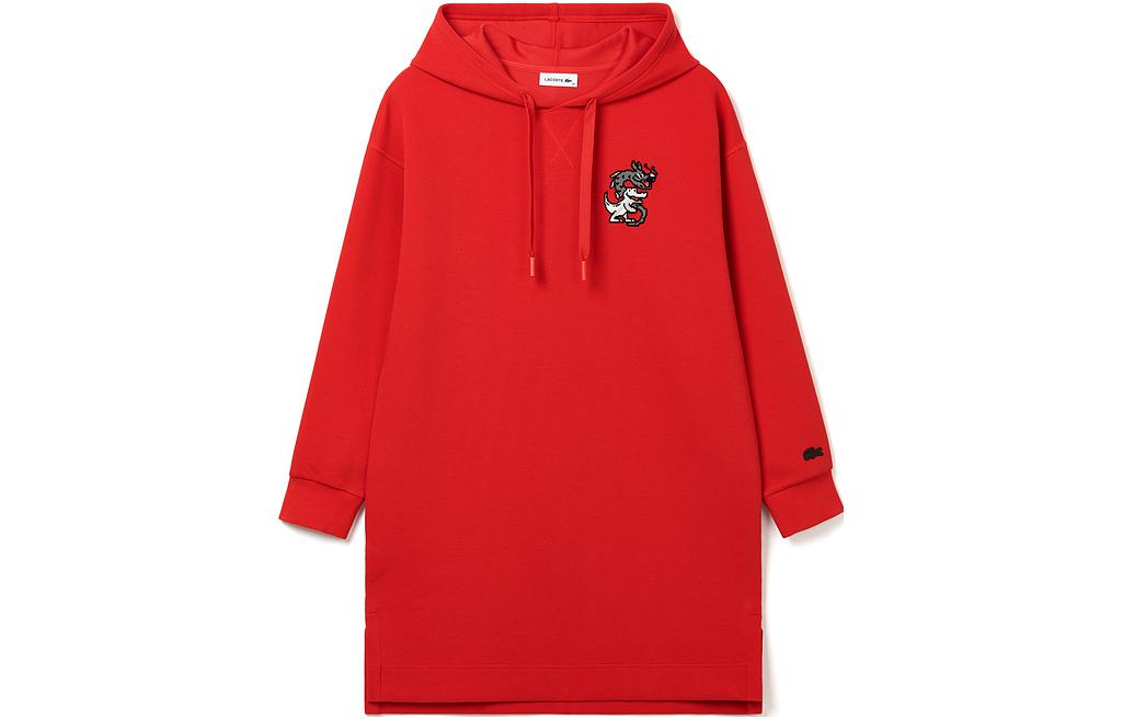 (Women) LACOSTE  Red Hoodie Dress Lunar New Year Dragon Print Collection. EF5805-031-240