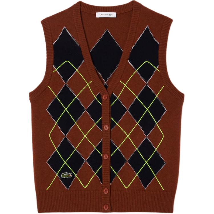 (Women) LACOSTE  Red Sleeveless Knitted Cardigan Sweater. AF2569-I62