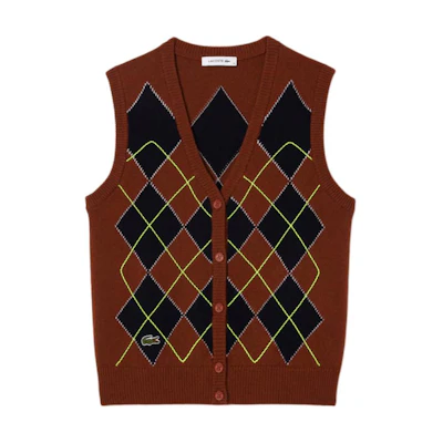 (Women) LACOSTE Red Sleeveless Knitted Cardigan Sweater. AF2569-I62
