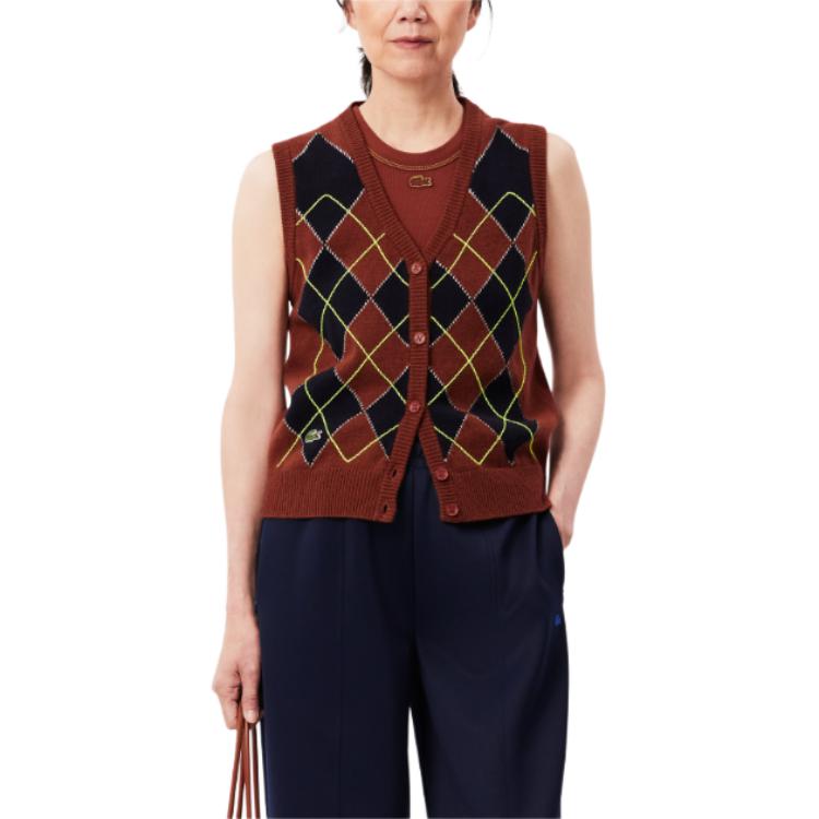 Lookbook (W) 라코스테 레드 민소매 니트 가디건 스웨터. AF2569-I62