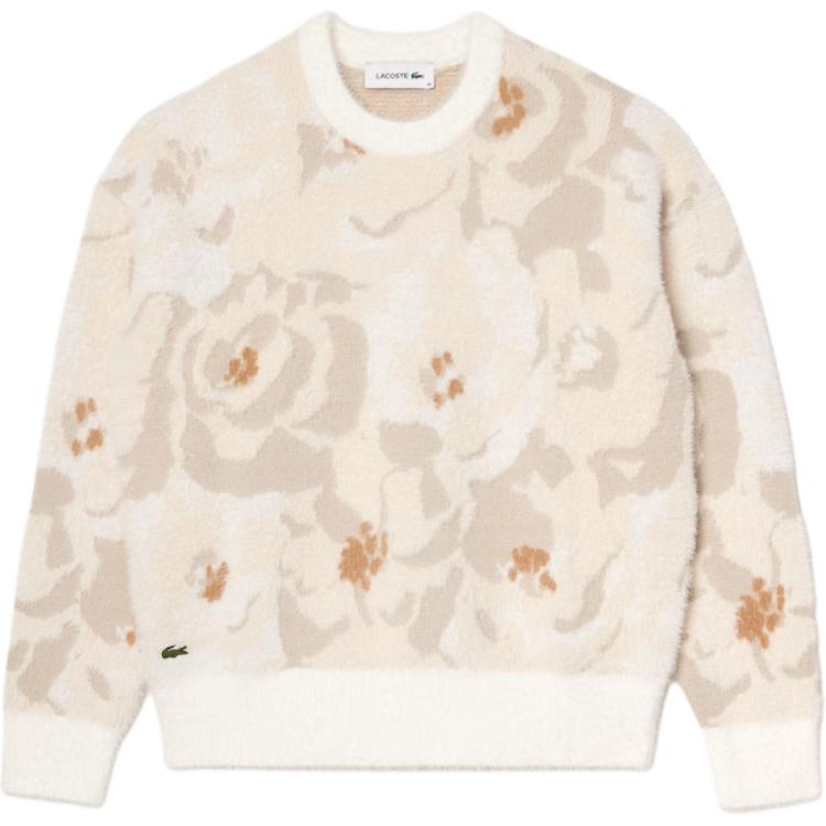 (Women) LACOSTE  Relaxed Fit Knit Long Sleeve Sweater White/Grey. AF2587-ID2