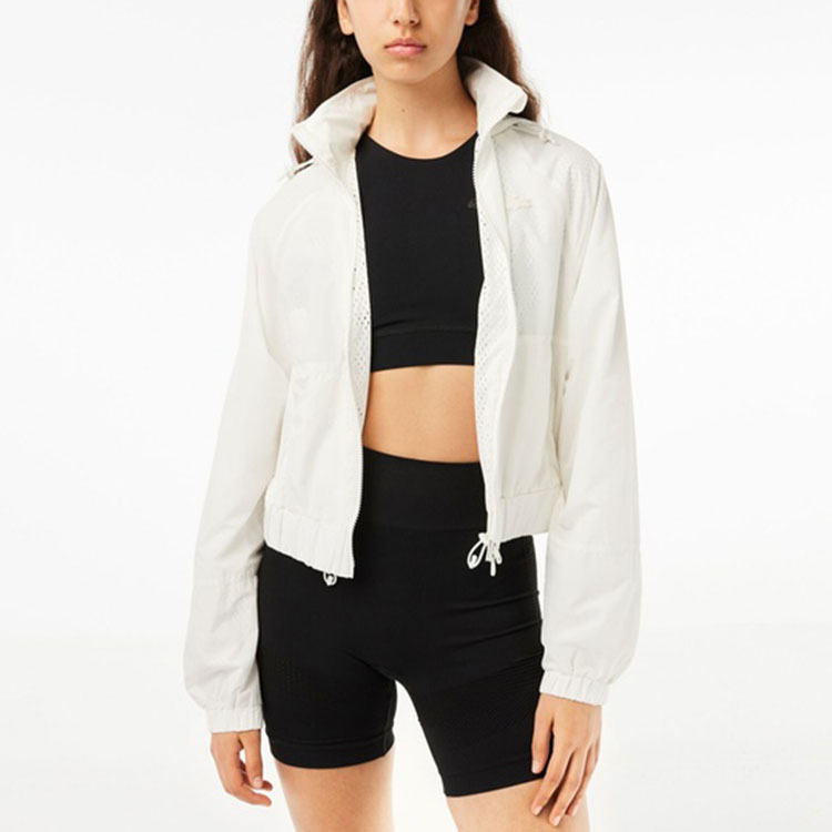 Lookbook (W) ラコステ 無地 長袖 フーディージャケット グレー ホワイト. BF5857-70V