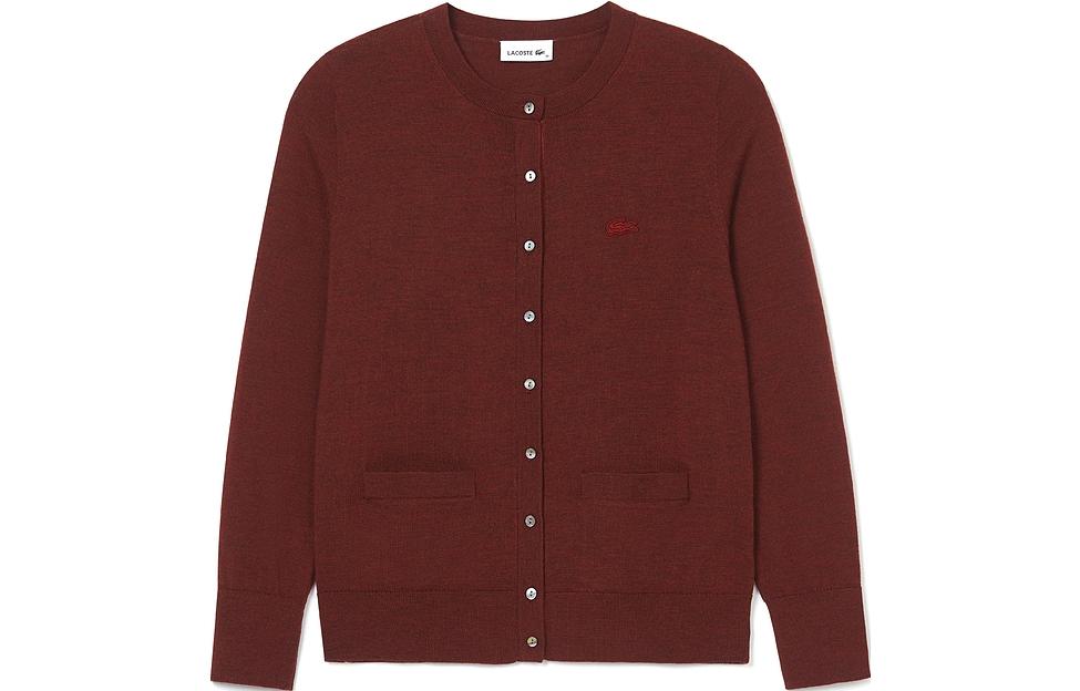 (Women) Lacoste  Solid Cranberry Long Sleeve Knit Cardigan AF5841-ZS1