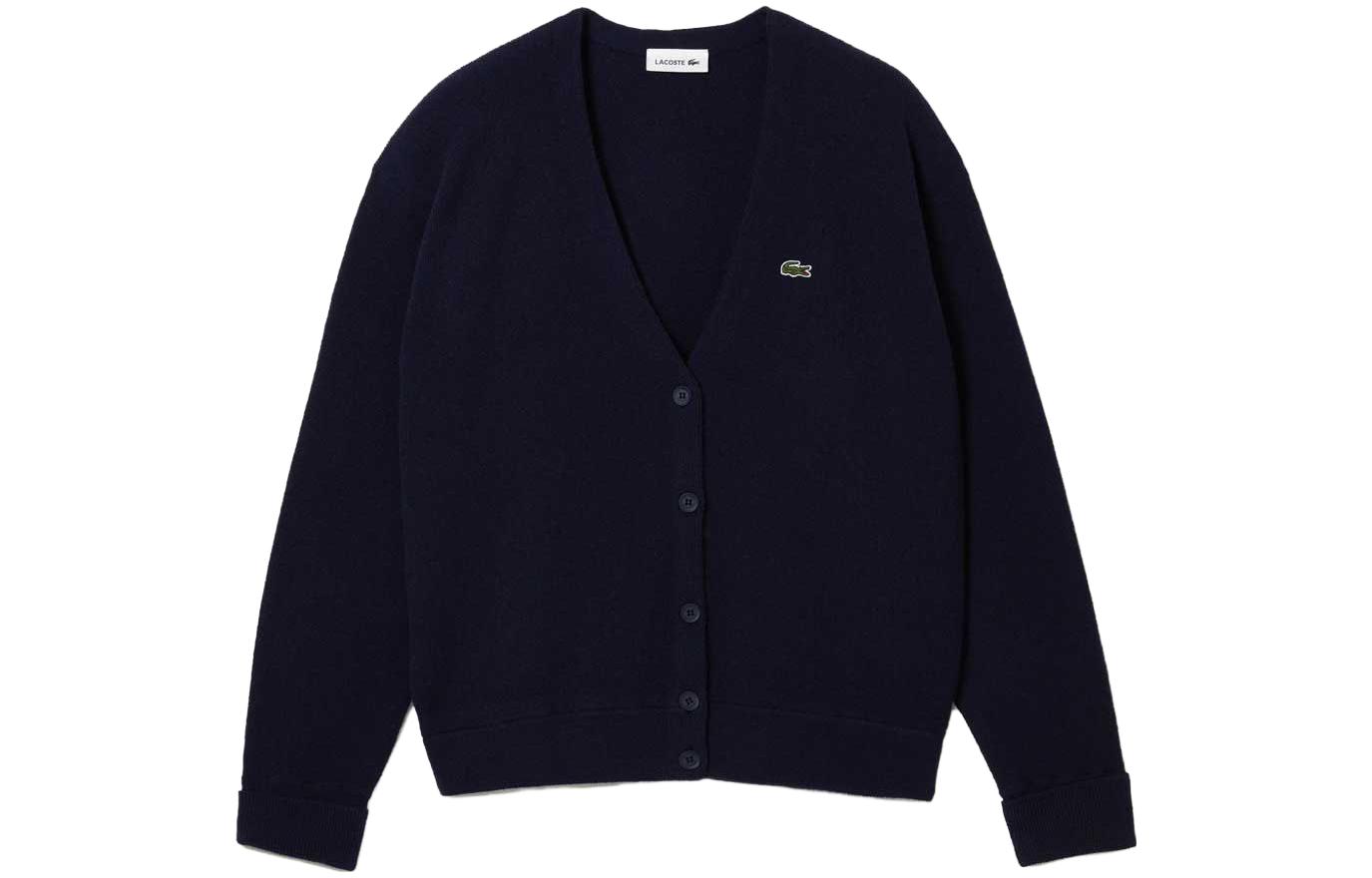(Women) LACOSTE  Solid V-Neck Cardigan Sweater - Navy Blue AF9545-166
