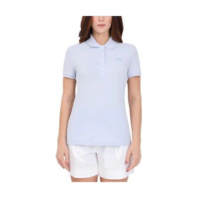 (Women) LACOSTE SS24 Light Blue Embroidered Logo Polo Shirt. PF5462-J2G