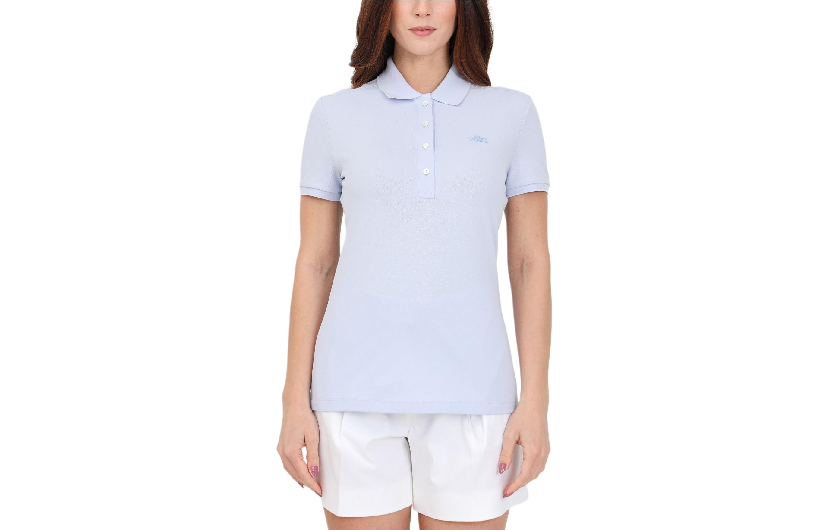 Order (Women) LACOSTE  SS24 Light Blue Embroidered Logo Polo Shirt. PF5462-J2G
