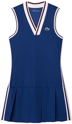 (Women) LACOSTE Striped V-Neck Pleated Sleeveless Dress Deep Blue. EF1031-PIM Buy (Women) LACOSTE Striped V-Neck Pleated Sleeveless Dress Deep Blue. EF1031-PIM