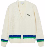 (Women) Lacoste V-Neck Cardigan Sweater Ivory College Style. AH2114-P4I (Women) Lacoste V-Neck Cardigan Sweater Ivory College Style. AH2114-P4I