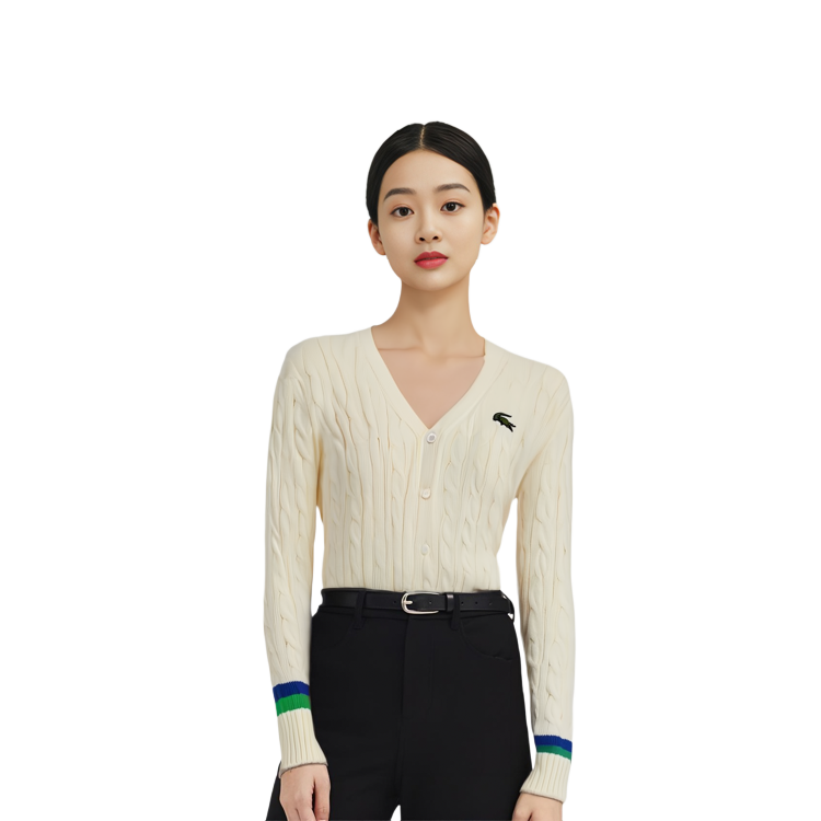 Purchase (W) Lacoste V領開襟毛衣 象牙白 學院風格. AH2114-P4I