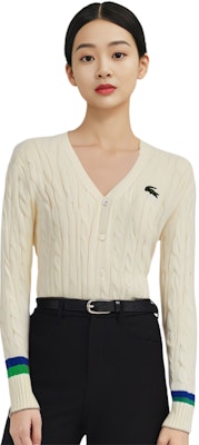 (W) Lacoste V領開襟毛衣 象牙白 學院風格. AH2114-P4I Purchase (W) Lacoste V領開襟毛衣 象牙白 學院風格. AH2114-P4I