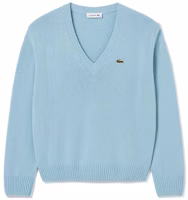 (Women) LACOSTE V-Neck Long Sleeve Cashmere Sweater Snow Blue AF0402 (Women) LACOSTE V-Neck Long Sleeve Cashmere Sweater Snow Blue AF0402