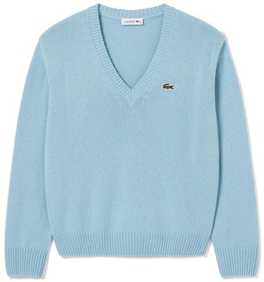 (Women) LACOSTE V-Neck Long Sleeve Cashmere Sweater Snow Blue AF0402 Buy (Women) LACOSTE V-Neck Long Sleeve Cashmere Sweater Snow Blue AF0402