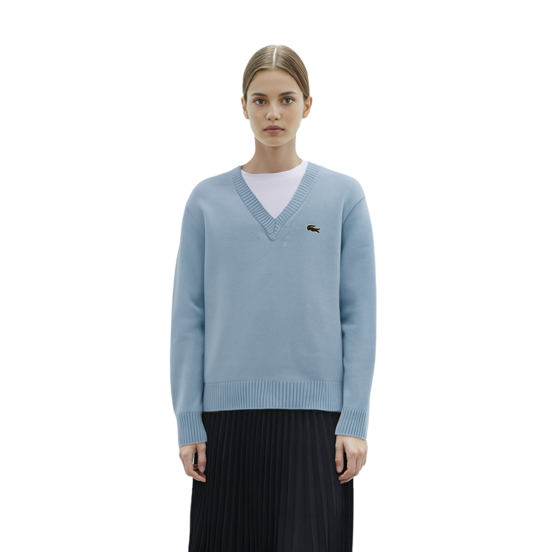 Shop (Women) LACOSTE  V-Neck Long Sleeve Cashmere Sweater Snow Blue AF0402