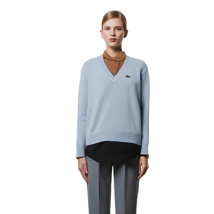 Purchase (Women) LACOSTE  V-Neck Long Sleeve Cashmere Sweater Snow Blue AF0402