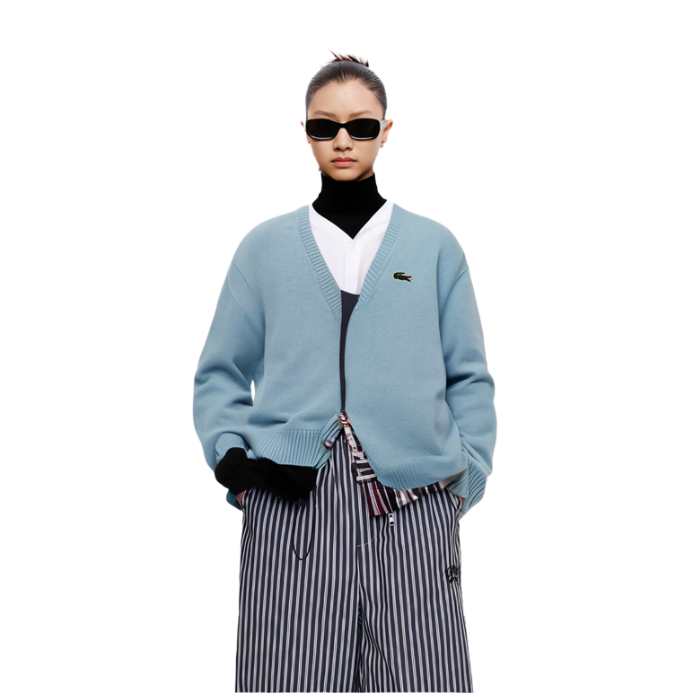 Details for (Women) LACOSTE  V-Neck Long Sleeve Cashmere Sweater Snow Blue AF0402