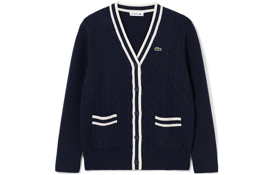 (Women) LACOSTE  V-Neck Striped Knit Cardigan Long Sleeve. AF9336