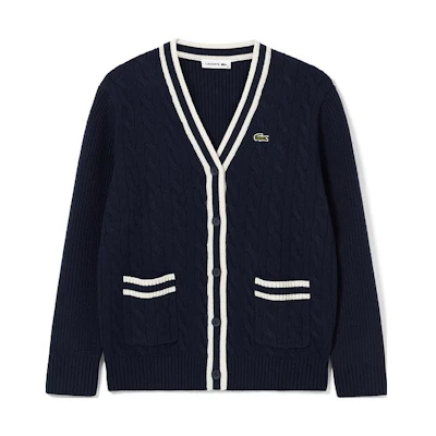 (Women) LACOSTE V-Neck Striped Knit Cardigan Long Sleeve. AF9336