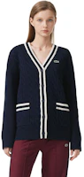Lookbook (W) LACOSTE V領條紋針織開襟衫長袖毛衣。 AF9336