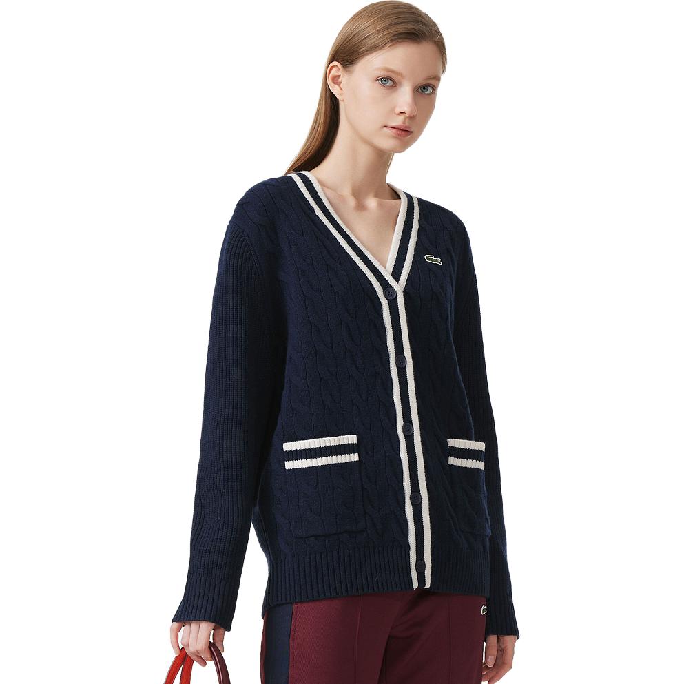 Shop (W) 라코스테 V넥 스트라이프 니트 가디건 긴소매. AF9336