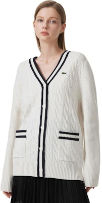 (W) 라코스테 V넥 스트라이프 니트 가디건 긴소매. AF9336 Details for (W) 라코스테 V넥 스트라이프 니트 가디건 긴소매. AF9336