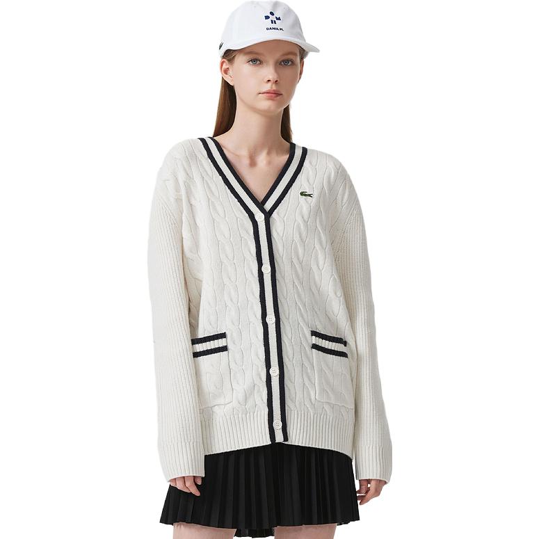 Sizing (W) 라코스테 V넥 스트라이프 니트 가디건 긴소매. AF9336