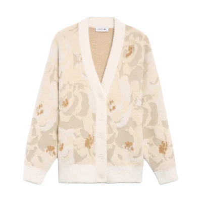 (Women) LACOSTE White/Grey Floral Knit Sweater - Soft & Relaxed Fit. AF2580-ID2