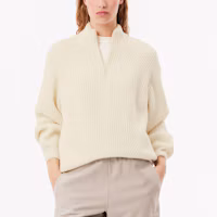 Shop (W) LACOSTE 白色高領橄欖球袖毛衣 AF2528-70V