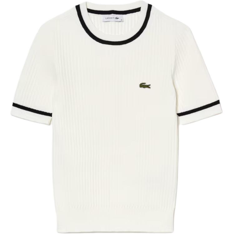 (Women) LACOSTE  White Seamless Knit Short-Sleeve Sweater Crewneck. AF6946-51