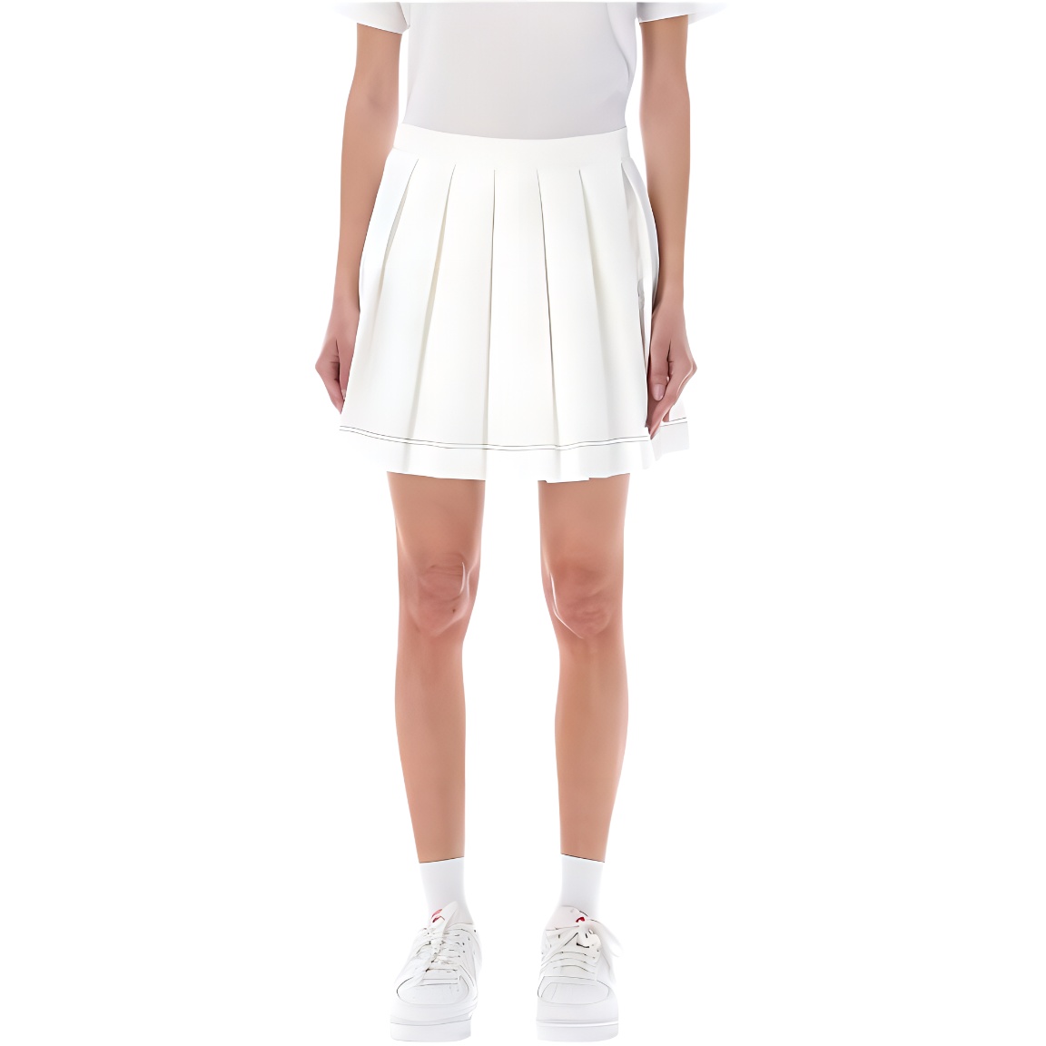 (Women) LACOSTE  White Solid Pleated Casual Shorts JF6414-70V