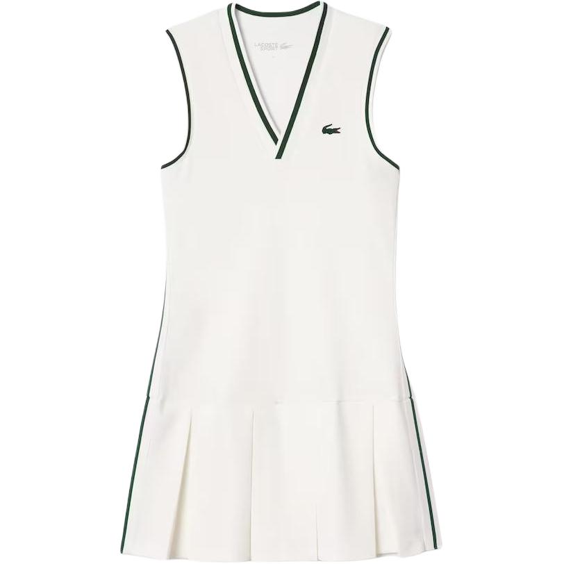 (Women) LACOSTE  White Striped V-Neck Sleeveless Pleated Short Dress. EF1031-7WJ