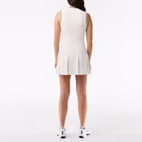 Shop (W) LACOSTE 白色條紋V領無袖百褶短洋裝 EF1031-7WJ
