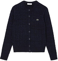 (Women) LACOSTE Wool Blend Cable Knit Cardigan Blue - Slim Fit Long Sleeve Sweater. AF0904-L6L (Women) LACOSTE Wool Blend Cable Knit Cardigan Blue - Slim Fit Long Sleeve Sweater. AF0904-L6L
