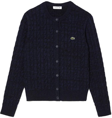 (Women) LACOSTE Wool Blend Cable Knit Cardigan Blue - Slim Fit Long Sleeve Sweater. AF0904-L6L Order (Women) LACOSTE Wool Blend Cable Knit Cardigan Blue - Slim Fit Long Sleeve Sweater. AF0904-L6L