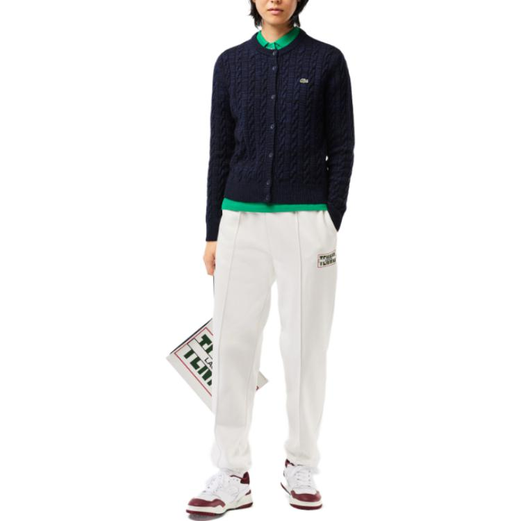 Lookbook (Women) LACOSTE  Wool Blend Cable Knit Cardigan Blue - Slim Fit Long Sleeve Sweater. AF0904-L6L