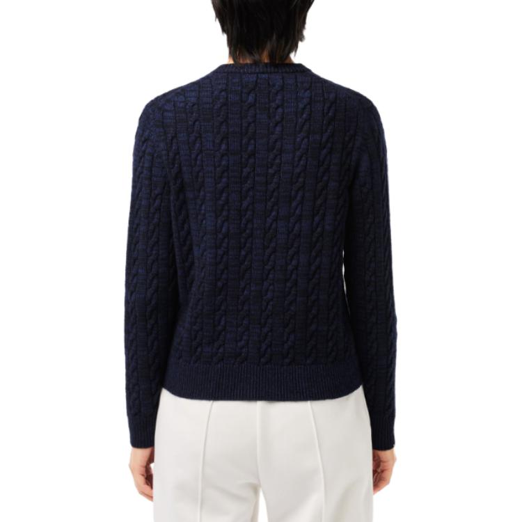 Purchase (Women) LACOSTE  Wool Blend Cable Knit Cardigan Blue - Slim Fit Long Sleeve Sweater. AF0904-L6L