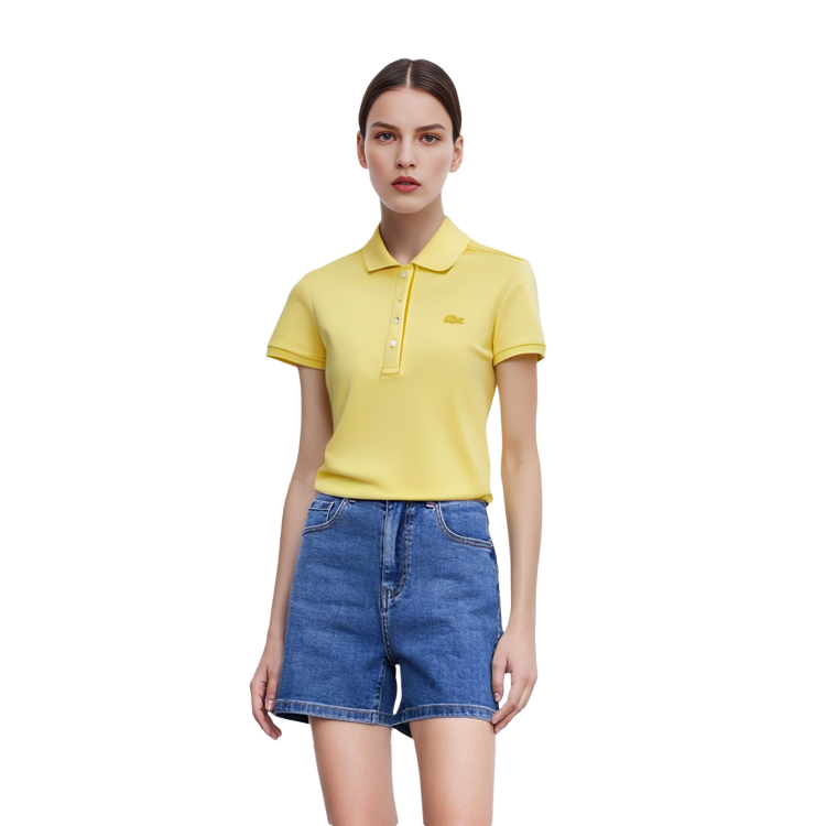 Details for (Women) LACOSTE  Yellow Embroidered Logo Short Sleeve Polo Shirt. PF5462-107