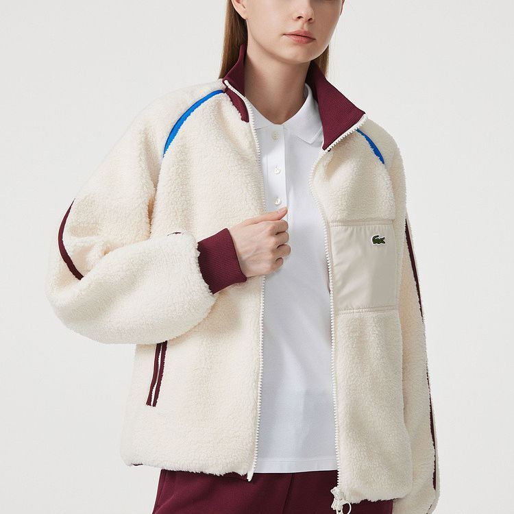 Shop (W) Lacoste Jaket Track High Neck Resleting Off-White. BF5832-PPI