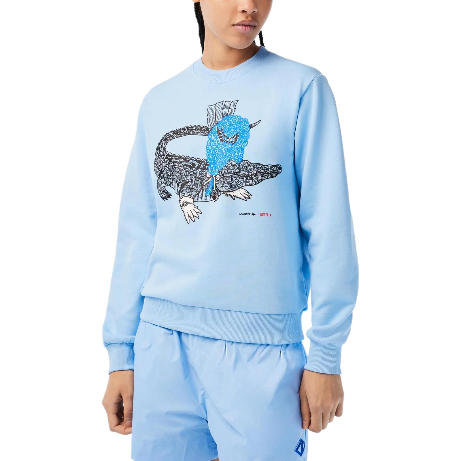 Lookbook (Women) Lacoste Blue Crewneck Sweatshirt with Animal Graphic SF7564-HBP