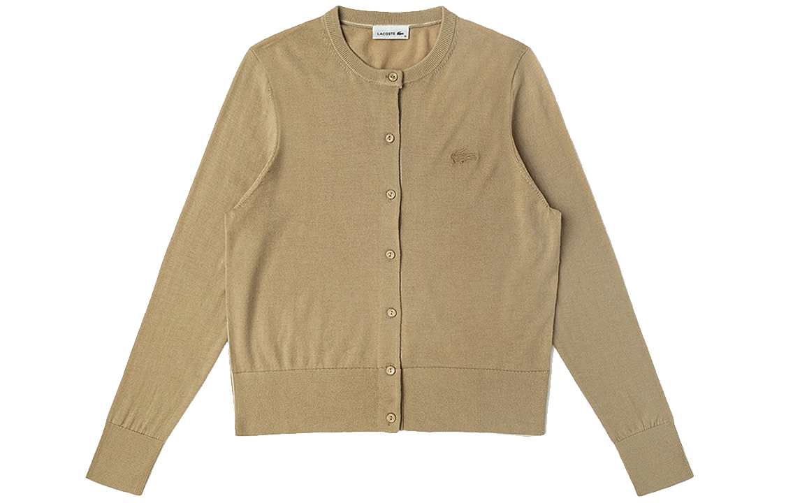 (Women) LACOSTE FW22  Brown Wool Cardigan Sweater Long Sleeve Knitwear. AF1020-02S