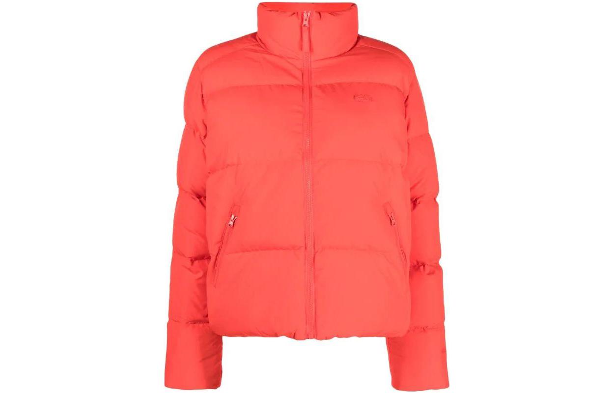(Women) LACOSTE FW22  Carrot Orange Logo Puffer Jacket with Stand Collar. BF0014-F8M