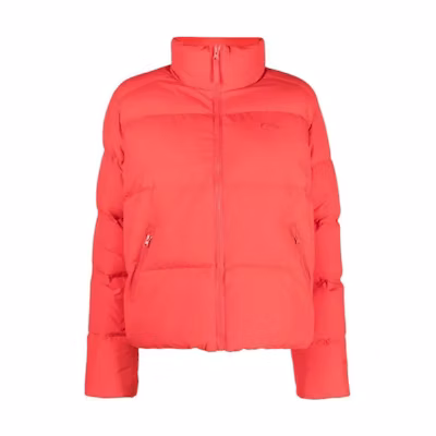 (Women) LACOSTE FW22 Carrot Orange Logo Puffer Jacket with Stand Collar. BF0014-F8M
