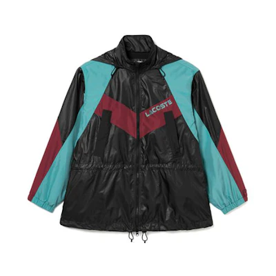 (Women) LACOSTE FW23 Colorblock Logo Hoodie Jacket Red/Black/Green. BF1567-KRI