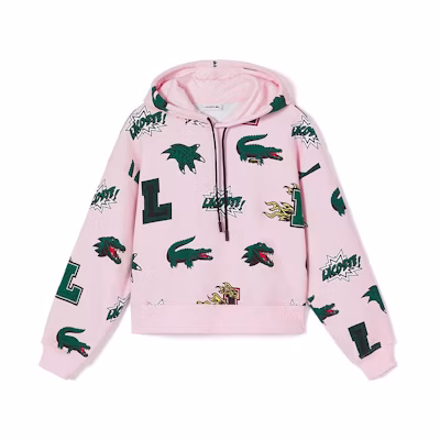 (Women) Lacoste Holiday Logo Printed Hoodie in Pink SF9215-T03