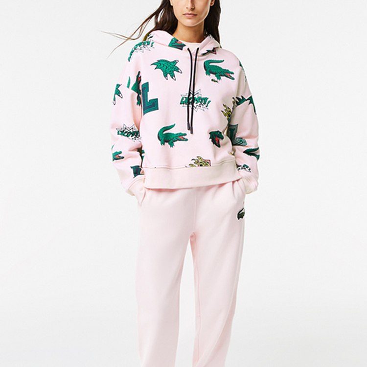 Shop (Women) Lacoste Holiday Logo Printed Hoodie in Pink SF9215-T03