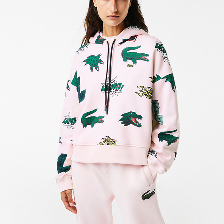 Details for (Women) Lacoste Holiday Logo Printed Hoodie in Pink SF9215-T03