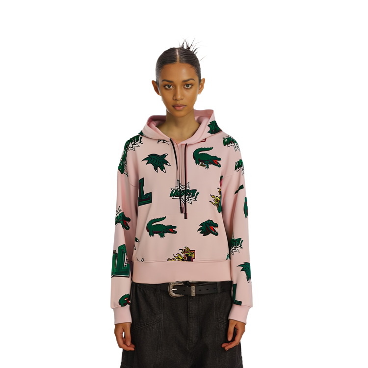 Cheap (Women) Lacoste Holiday Logo Printed Hoodie in Pink SF9215-T03