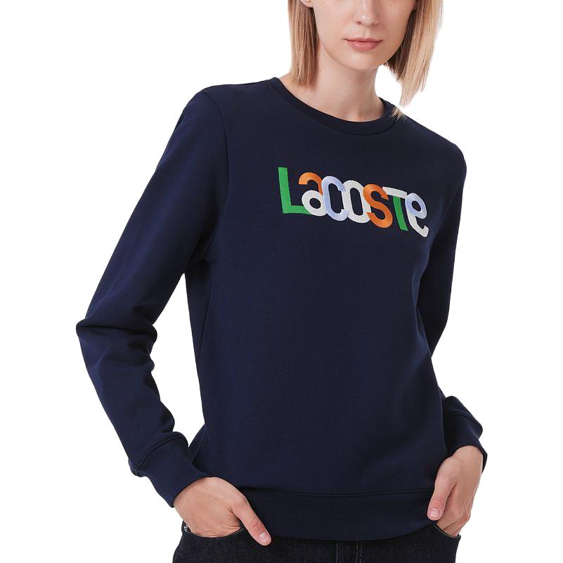 Lookbook (Women) Lacoste Letter Crewneck Long-Sleeve Sweatshirt - Navy Blue SF7070-166