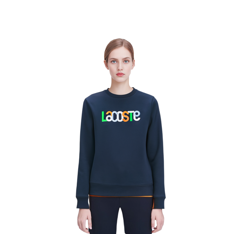 Shop (Women) Lacoste Letter Crewneck Long-Sleeve Sweatshirt - Navy Blue SF7070-166